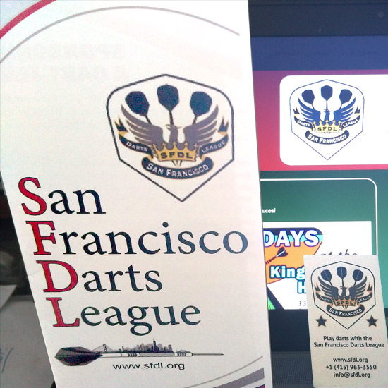 San Francisco Darts League Brochure and business card